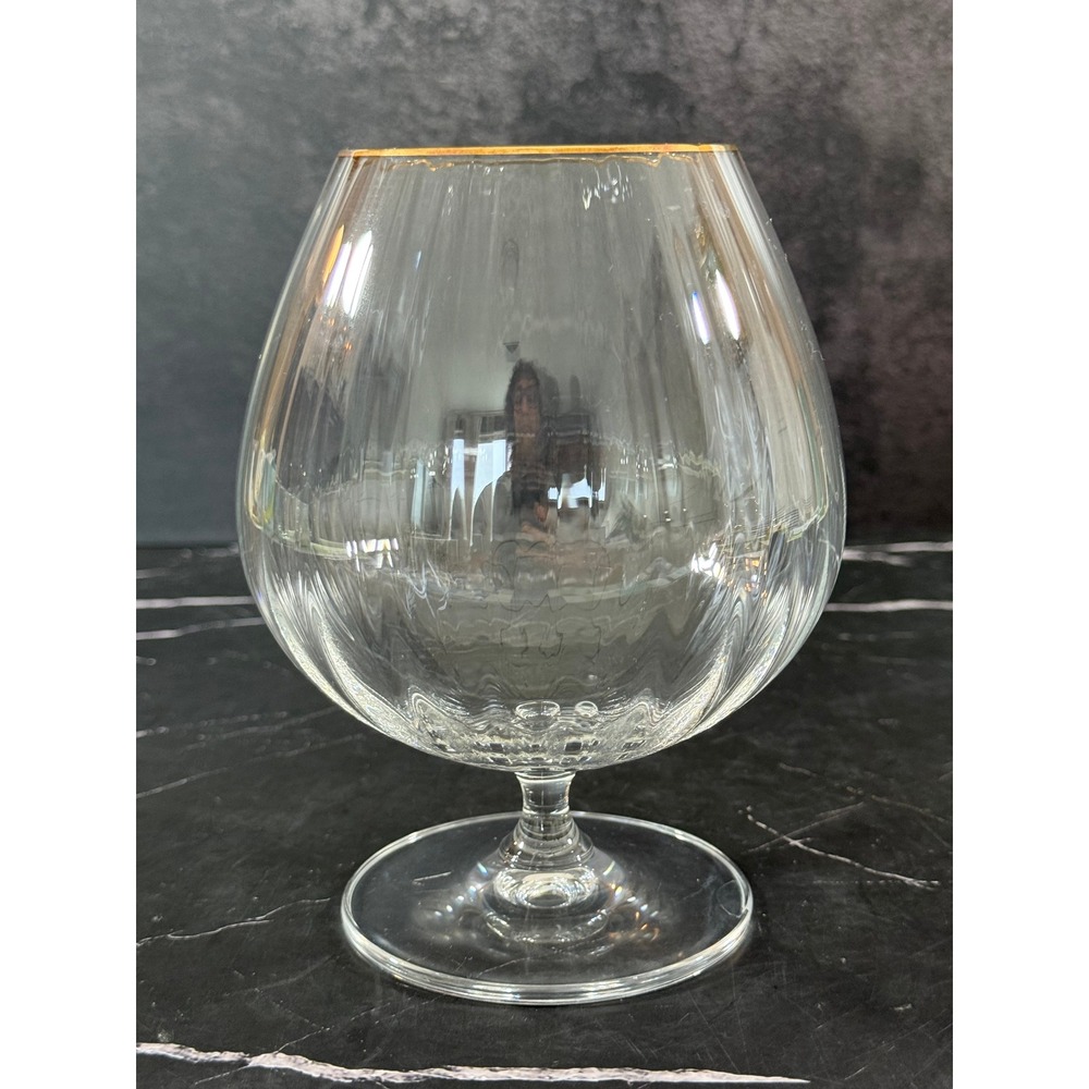 Luigi Bormioli Optica Fluted Cognac Fluted Brandy Snifter Glass with Gold Rim